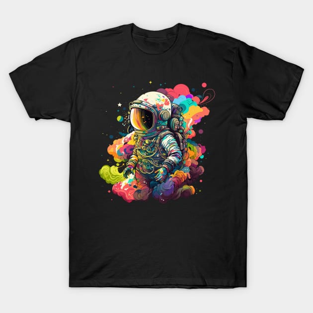 Astronaut in Space Colorful Vibrant Psychedelic T-Shirt by K3rst